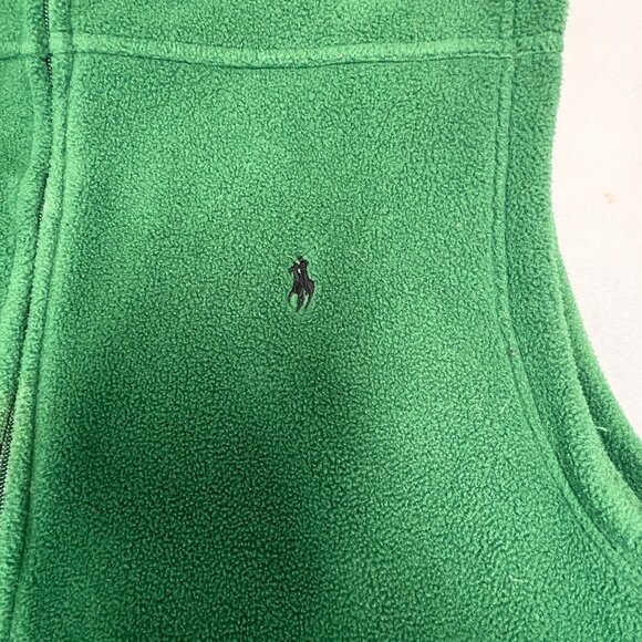 VTG Polo Ralph Lauren Mens L Green Old Money Preppy Fleece Zip Vest Logo Pockets - Picture 3 of 10